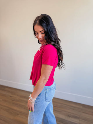 Lindsey Basic Tee-Hot Pink