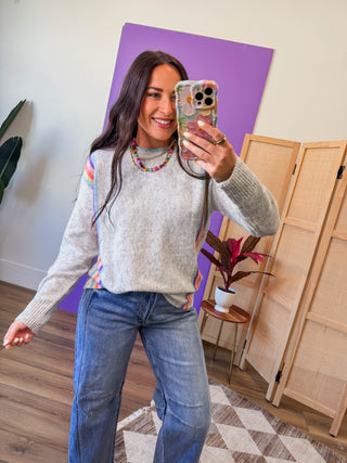 Rainbow Row Sweater-H. Grey