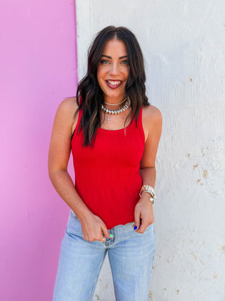 Lace Textured Tank-Red