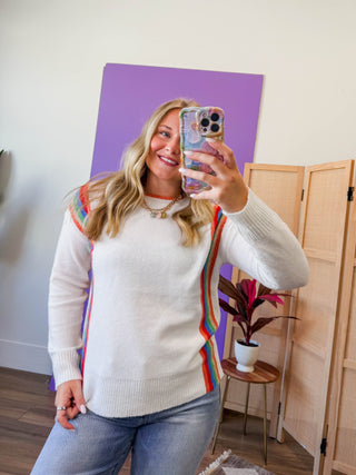 Rainbow Row Sweater-Ivory