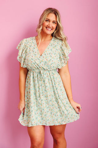 Amelia Floral Mini Dress-Mint