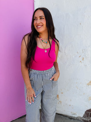 Reversible Scallop Edge Tank-Fuchsia