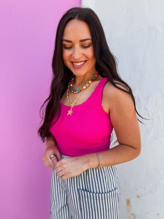 Reversible Scallop Edge Tank-Fuchsia