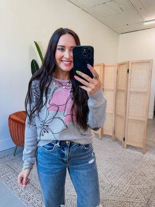 Shannon Floral Sweater-Grey