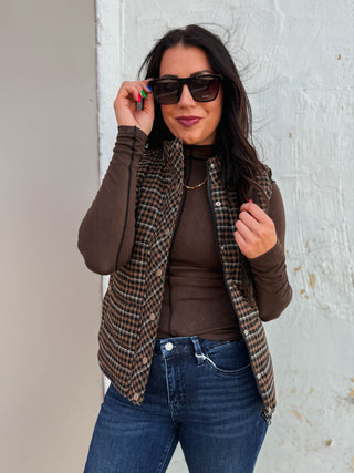 Macey Plaid Vest-Taupe
