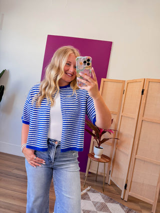 Favorite Layer Striped Cardigan-Royal Blue