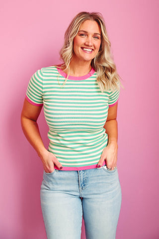 Ava Striped Top-Mint