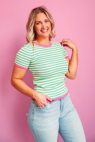 Ava Striped Top-Mint