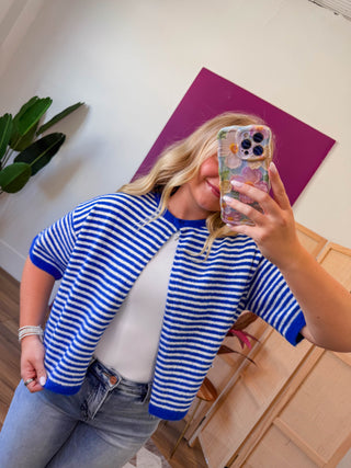 Favorite Layer Striped Cardigan-Royal Blue