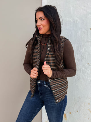 Macey Plaid Vest-Taupe