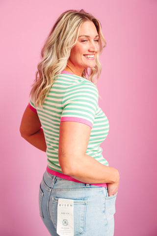 Ava Striped Top-Mint