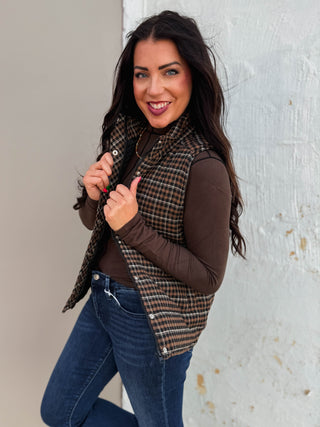 Macey Plaid Vest-Taupe