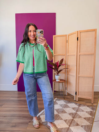 Favorite Layer Striped Cardigan-Green
