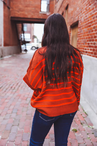 Everly Striped Sweater-Caramel/Orange