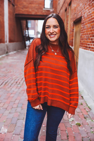 Everly Striped Sweater-Caramel/Orange