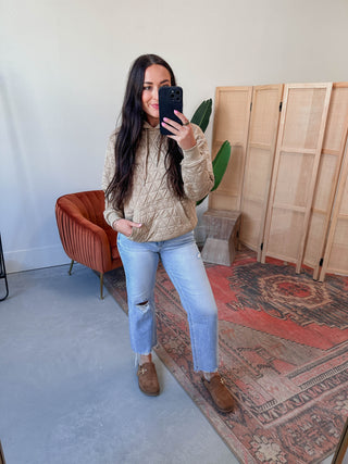 Tori Quilted Hoodie-Taupe