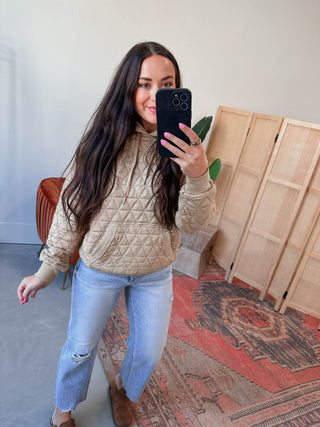 Tori Quilted Hoodie-Taupe