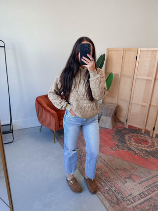 Tori Quilted Hoodie-Taupe