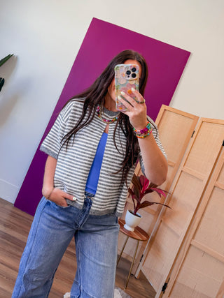 Favorite Layer Striped Cardigan-Charcoal