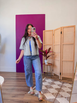 Favorite Layer Striped Cardigan-Charcoal