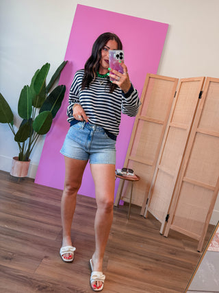Jacie Striped Sweater-Navy