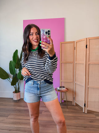 Jacie Striped Sweater-Navy