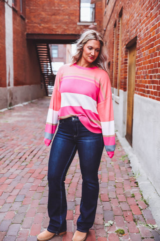 Sophia Sweater-Fuchsia/Cream