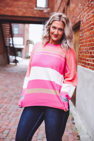 Sophia Sweater-Fuchsia/Cream