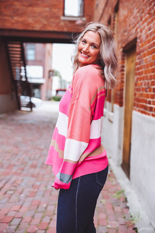 Sophia Sweater-Fuchsia/Cream