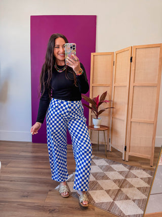 Checkmate Barrel Pants-Royal Blue