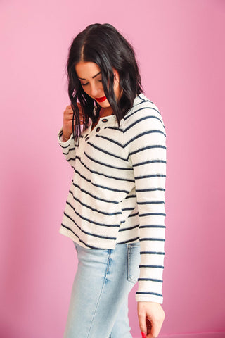 Tahlia Striped Top-Navy