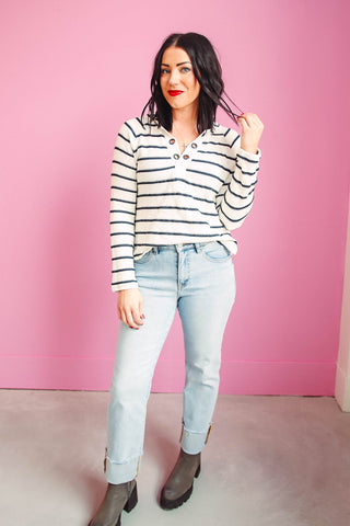 Tahlia Striped Top-Navy