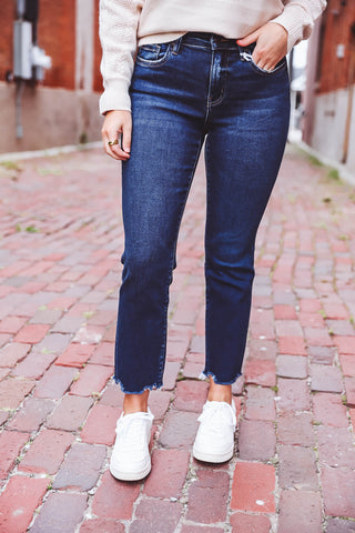 Isabella Mid Rise Crop Slim Straight Denim