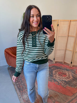 Thea Striped Henley Pullover