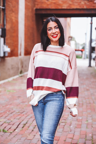 Sophia Sweater-Cream/Bordeaux