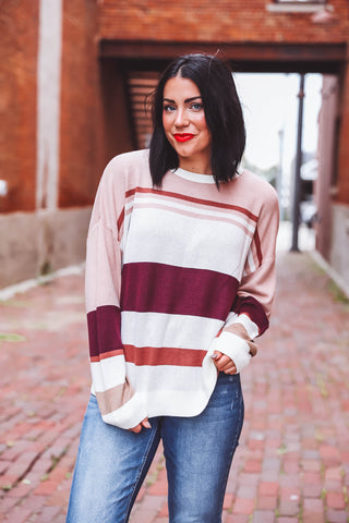 Sophia Sweater-Cream/Bordeaux