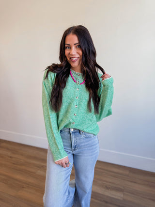 Daydream Striped Cardigan-Green