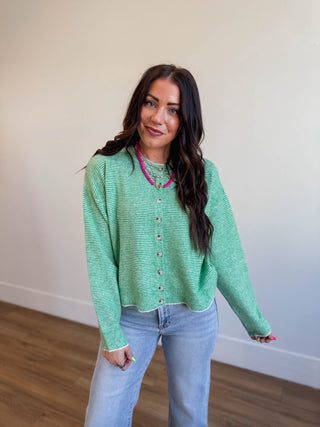 Daydream Striped Cardigan-Green