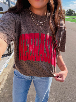Nebraska Leopard Tee-Brown