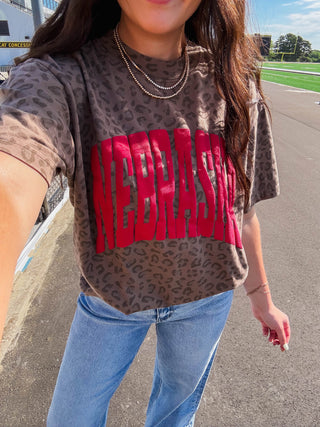 Nebraska Leopard Tee-Brown