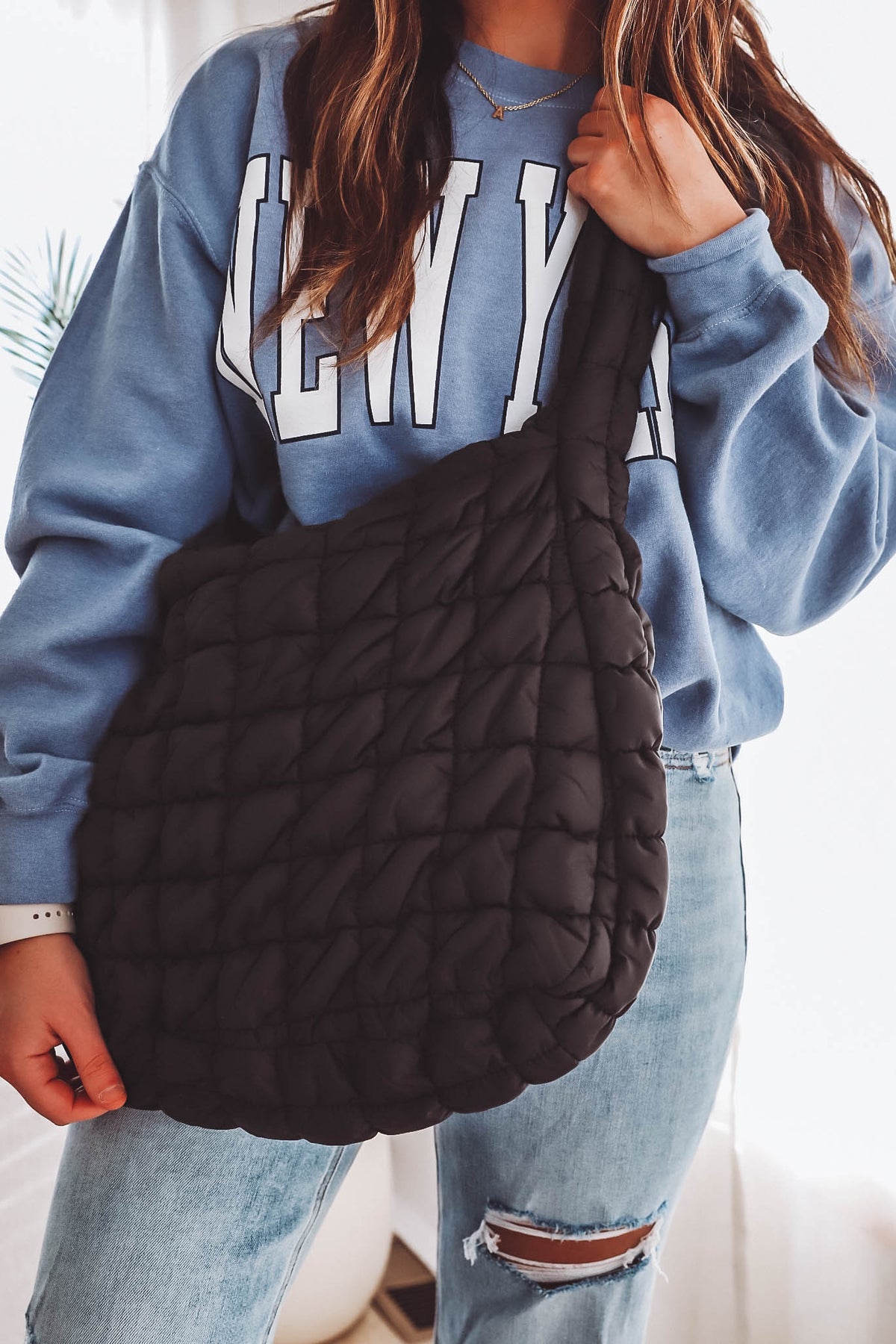 Quilted Puffer Bag-Black