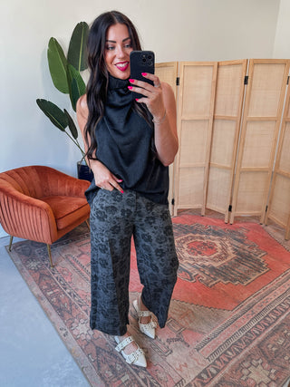 Serena Floral Pants-Charcoal