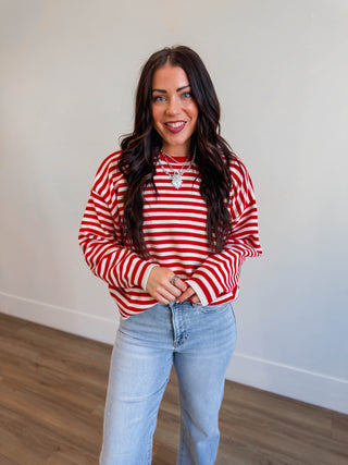 Carson Striped Sweater-Red