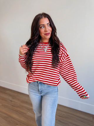Carson Striped Sweater-Red