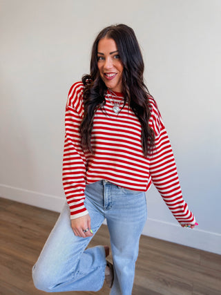 Carson Striped Sweater-Red