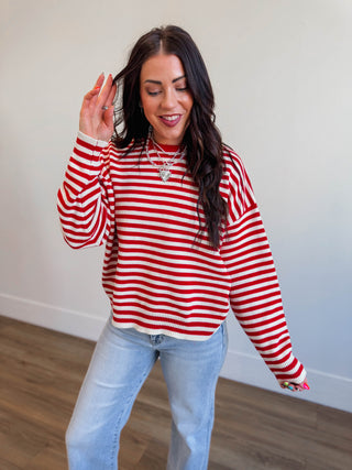 Carson Striped Sweater-Red