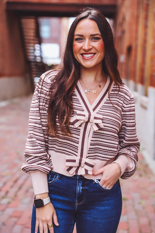 Haley Striped Cardigan-Mocha