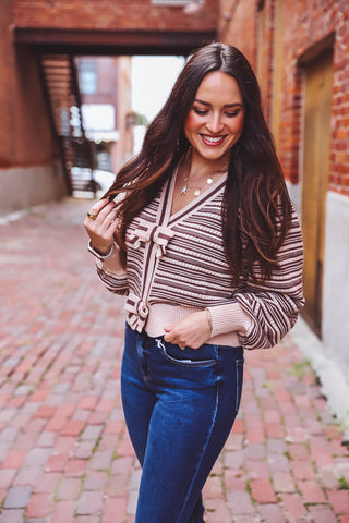 Haley Striped Cardigan-Mocha