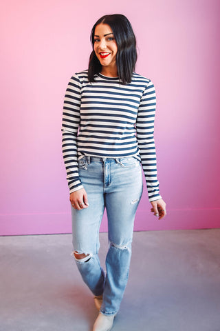 Jess Top-White Navy Stripe-Thread & Supply