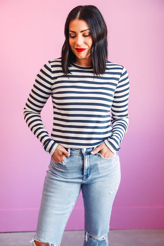 Jess Top-White Navy Stripe-Thread & Supply